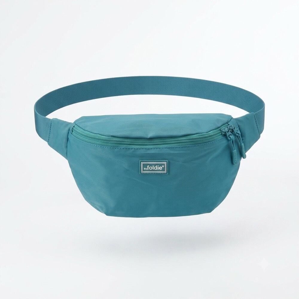 The Foldie Fanny Pack RFID Protected Travel Belt Bag Teal Foldable Bag